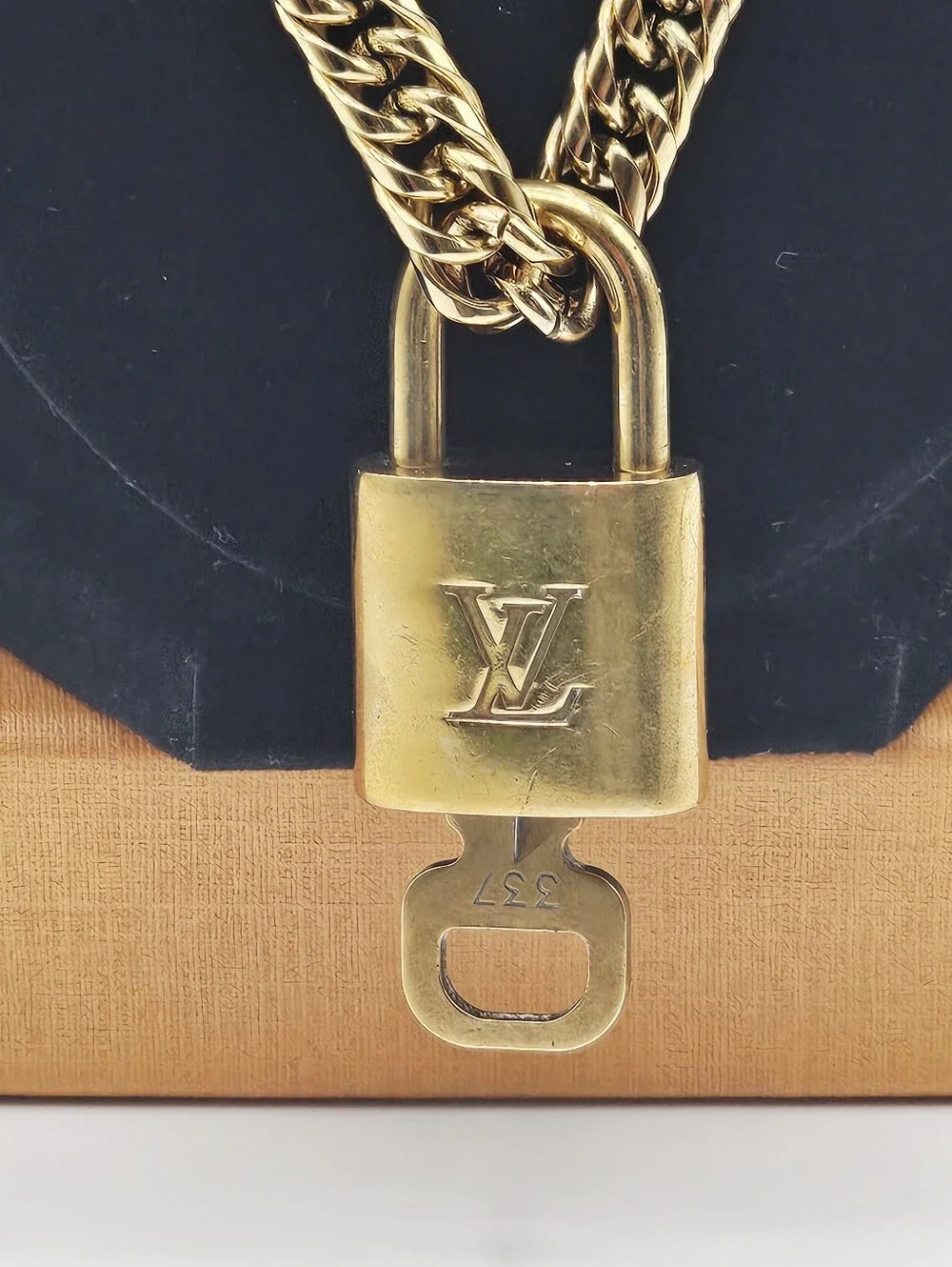 Louis Vuitton Brass Padlock and Key with Chain